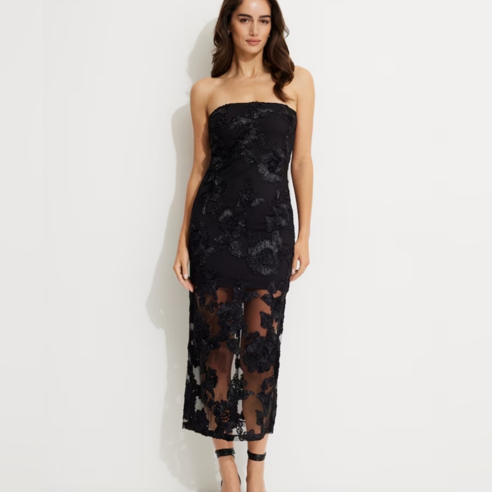 Dynamite NEW Soustache Tube Ankle Dress Elegant Black Lace Size L